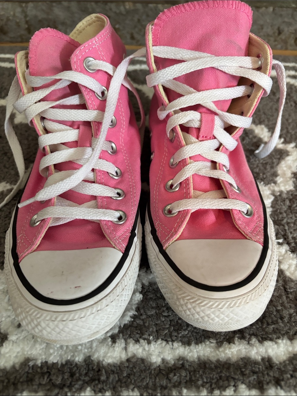 High-Top Converse Canvas Sneakers in Pink with White Laces
